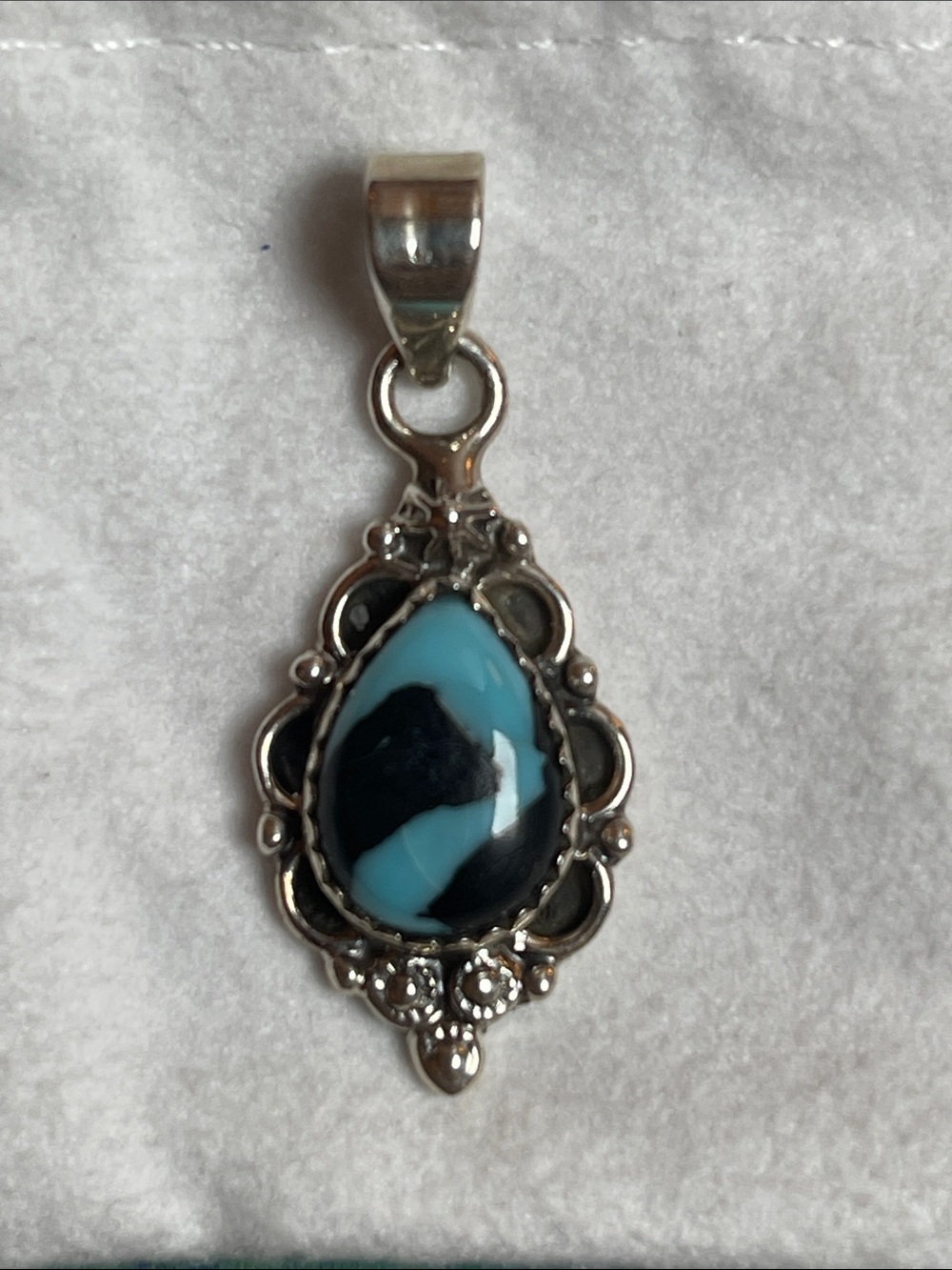 Sterling Silver black jack Turquoise Teardrop Pendant
